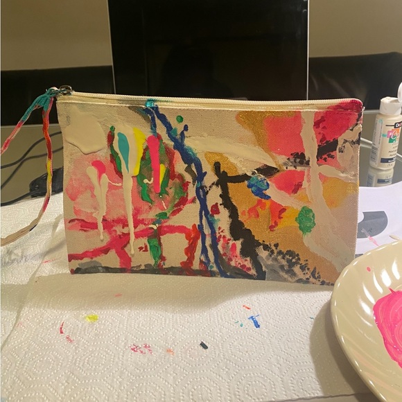 Canvas Painted Clutch Abstract Multi-Color Wristlet Purse